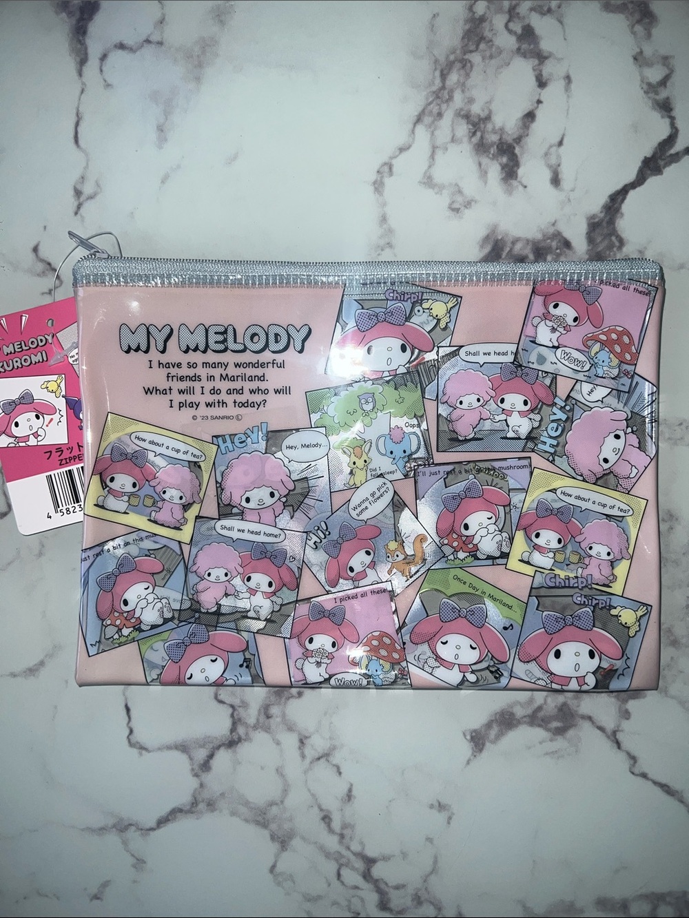 Sanrio My Melody Pink & Gray Comic Strip Zip Pouch